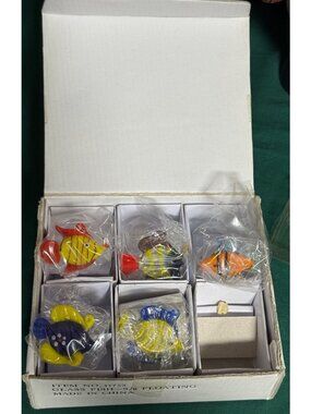 Floating Glass Fish Figurines Set Of 5 In Box - Colorful Handcrafted Decor